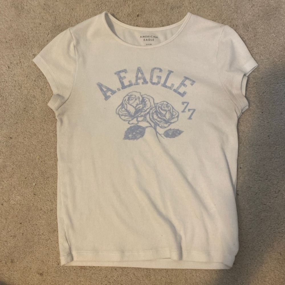 American Eagle Outfitters White Blue Graphic Tee